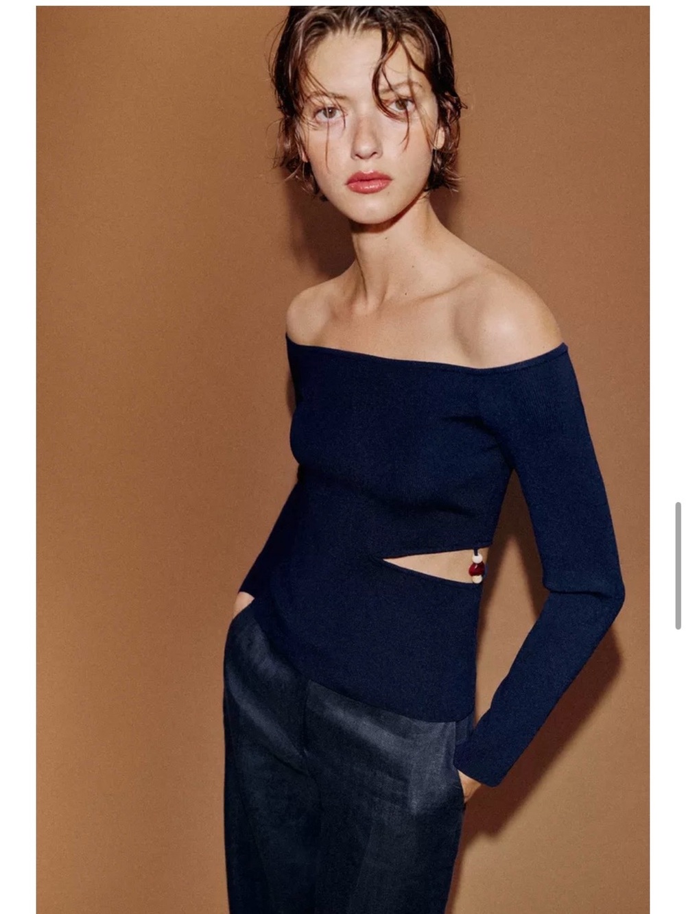 Off-Shoulder Navy beaded Cutout Women's Sweater NWT